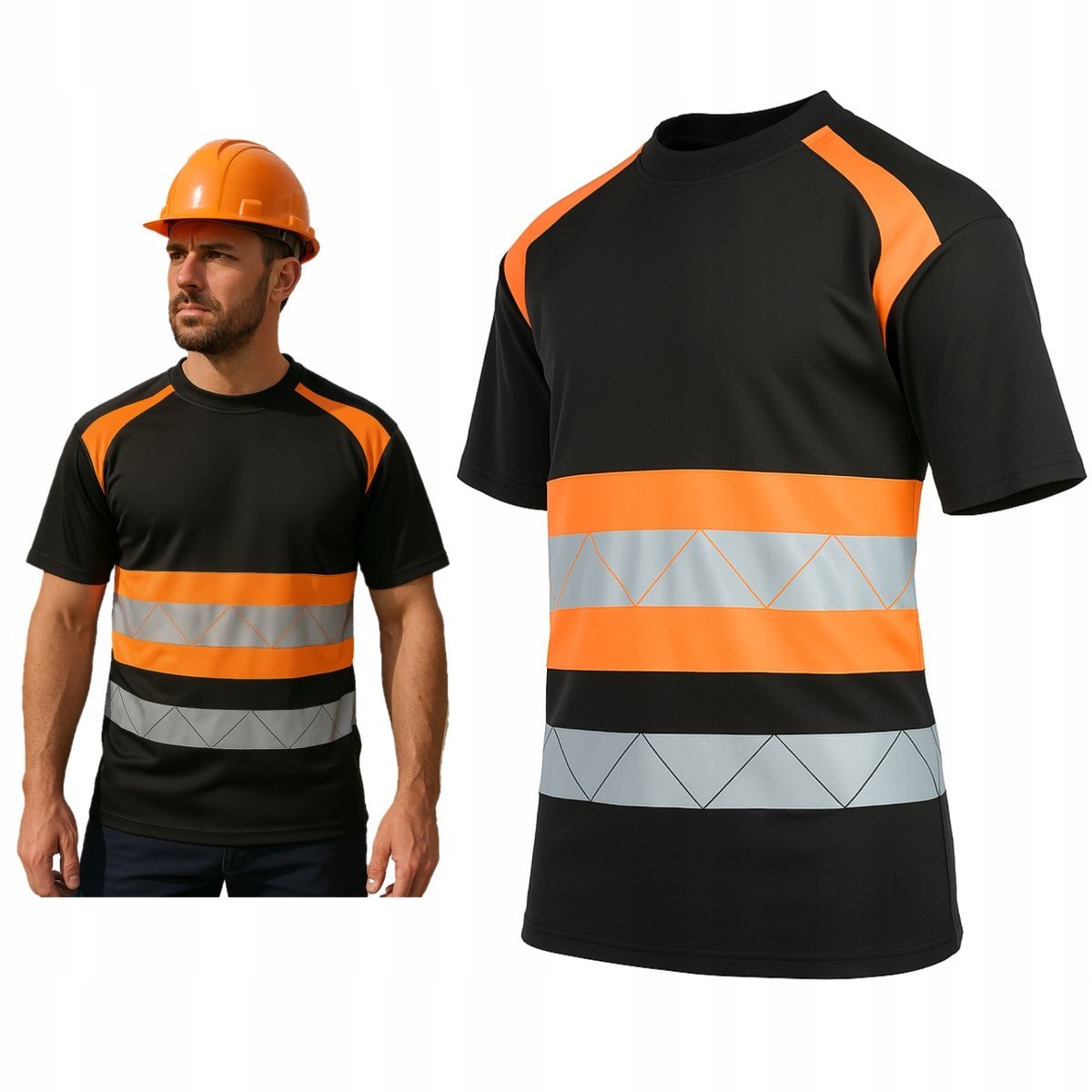 Koszulka robocza męska ODBLASKOWA OSTRZEGAWCZA T-shirt przewiewny BHP r.2XL