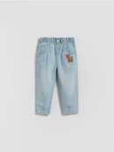 Spodnie i spodenki dla dziewczynek - Reserved - Jeansy paperbag z haftem - niebieski - miniaturka - grafika 1