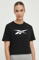 Koszulki sportowe damskie - Reebok t-shirt bawełniany kolor czarny - miniaturka - grafika 1
