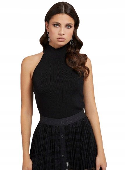 Guess Czarna Damska Bluzka z Golfem i Dopasowanym Fasonem 40 Gxa