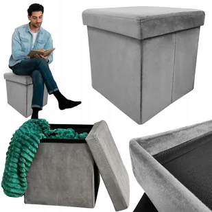 Pufa Kwadratowa Schowek Tapicerowana Na Gadżety Perfect Szara - Pufy i podnóżki - miniaturka - grafika 1