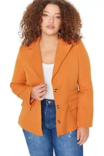 Trendyol Damska kurtka z klapą, jednokolorowa, regularna, plus size, brązowa, 50, Brązowy - Kurtki damskie - miniaturka - grafika 1
