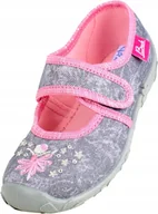 Kapcie damskie - Beck Kapcie Szaro-Różowe Dla Dziewczynki Na Rzepy 23 Ż7T - miniaturka - grafika 1
