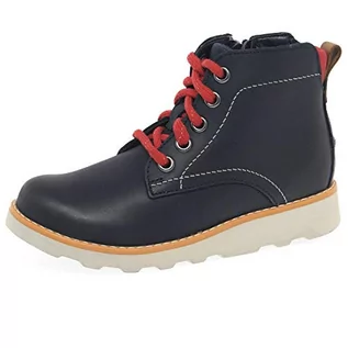 Kozaki damskie - Clarks Klasyczne kozaki chłopięce Crown Hike K, Niebieski Navy Leather Navy Leather, 33 EU - grafika 1