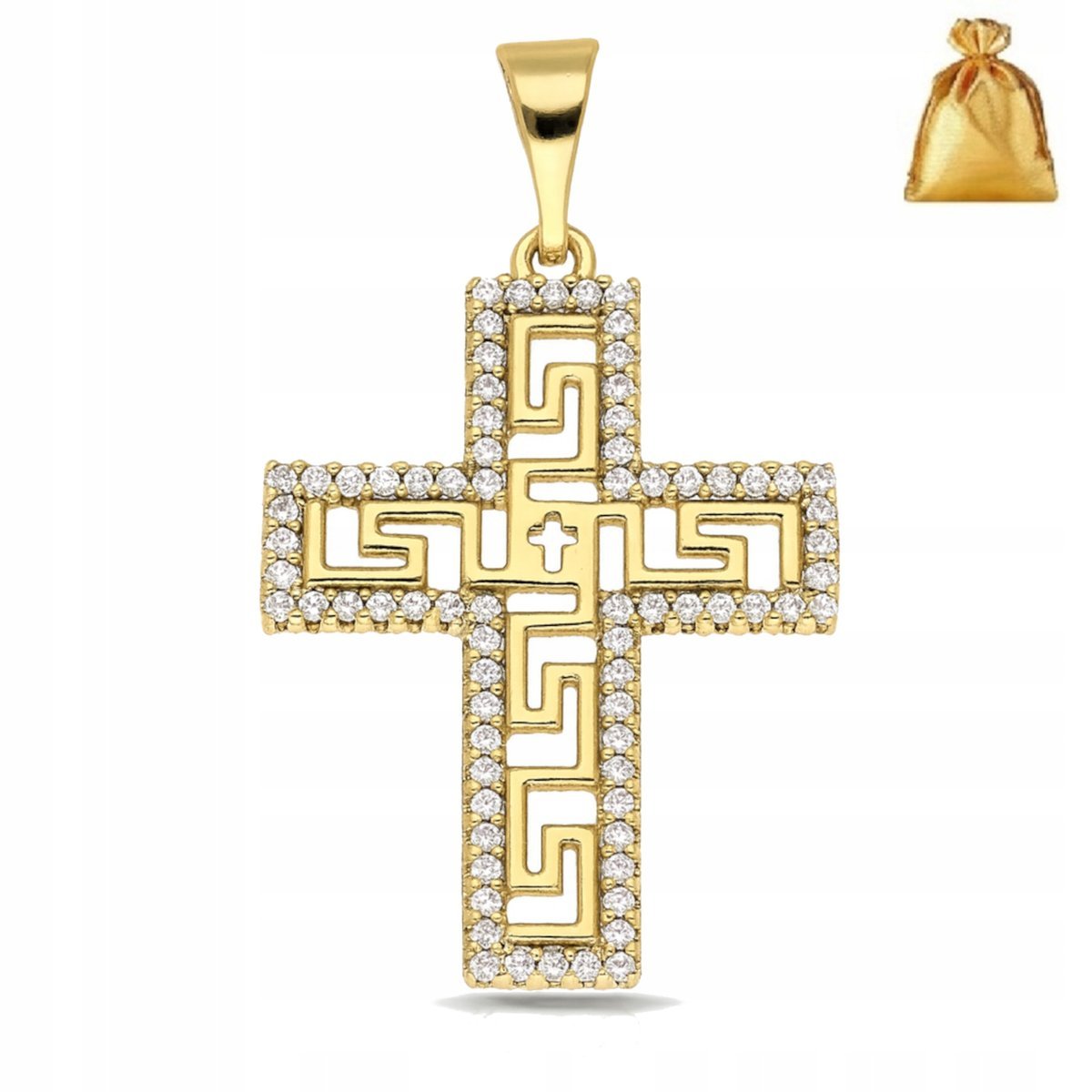 POZŁACANA ZAWIESZKA DO ŁAŃCUSZKA KRZYŻYK Z CYRKONIAMI STAL CHIRURGICZNA 18K