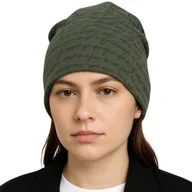 Czapki damskie - Czapka Damska Beanie Włoska Cienka Smerfetka Zielona W Granatowe Napisy - miniaturka - grafika 1