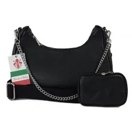 Torebki damskie - Włoska Listonoszka, Przewieszka ,Vera Pelle Srebrne Okucia ,Szeroki Pasek, Czarna Vp742N - miniaturka - grafika 1