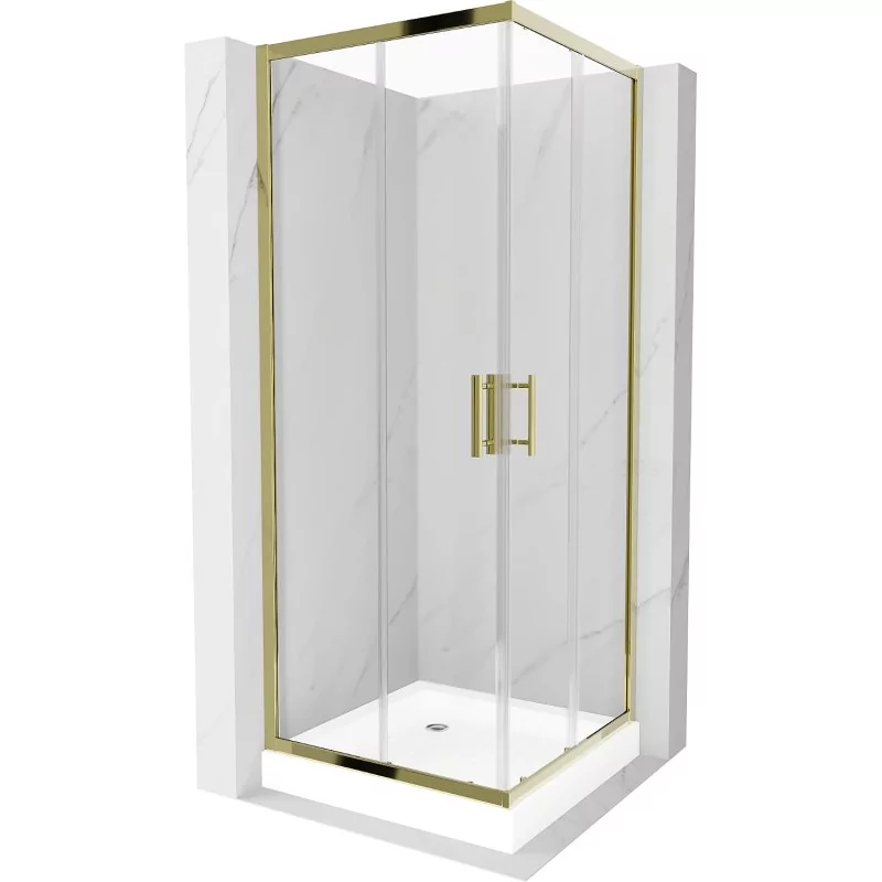 Mexen Rio kabina prysznicowa kwadratowa 80x80 cm, transparent, złota + brodzik Rio, biały