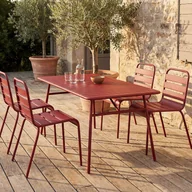 Meble ogrodowe - Metalowy zestaw jadalniany do ogrodu – stół o długości 160 cm i 4 krzesła sztaplowane – czerwony – MIRMANDE od MYLIA - miniaturka - grafika 1
