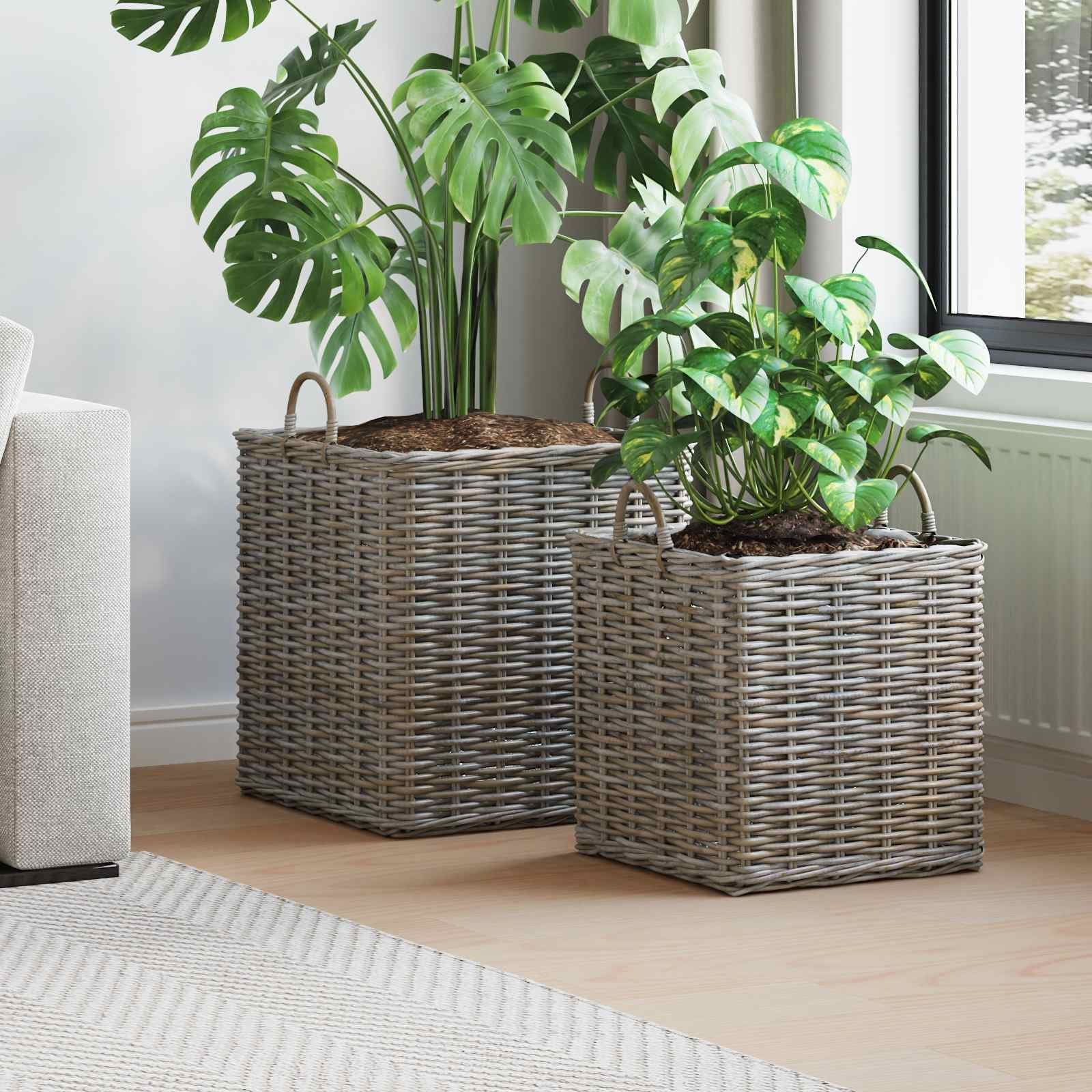 vidaXL Kosz na rośliny z przechowywaniem 2 pcs szary Rattan Lacak
