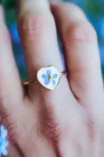 Pierścionek z niezapominajką, pierścionek z sercem - Kolczyki - miniaturka - grafika 1