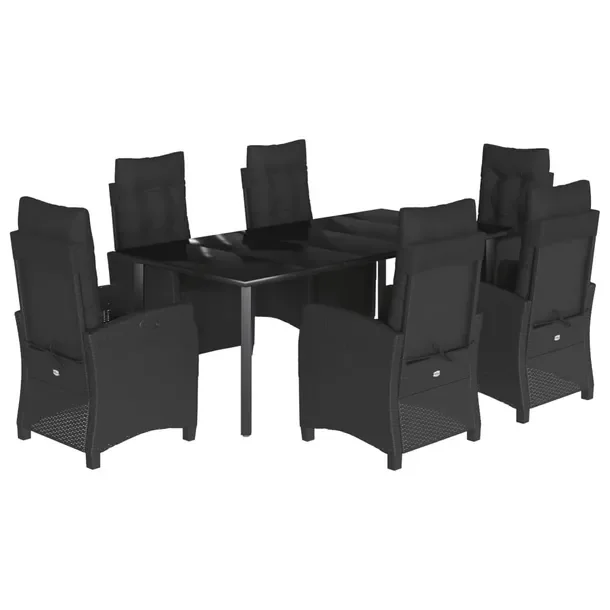 Zestaw Mebli Ogrodowych Rattan PE Czarny, Stół 200x100x74cm, Krzesło 57x