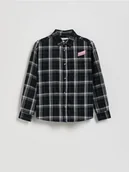 Bluzki dla chłopców - Reserved - Bawełniana koszula w kratę - czarny - miniaturka - grafika 1
