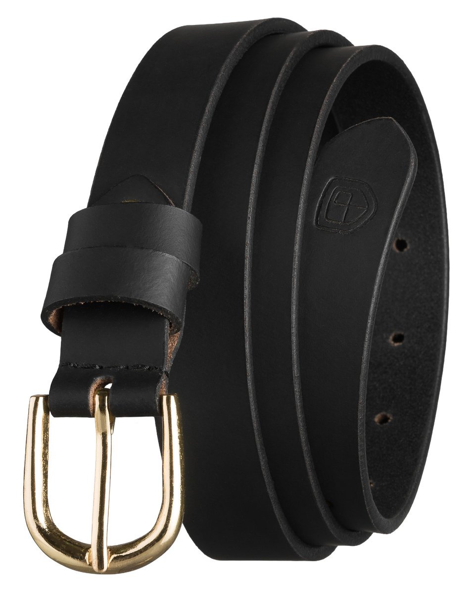 Damski pasek skórzany 2,5cm ze złotą klamrą pas do spodni ze skóry naturalnej PETERSON czarny 110