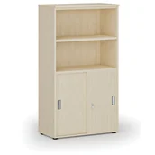 Szafy biurowe - Szafa biurowa kombinowana PRIMO WOOD, drzwi przesuwne na 2 poziomach, 1434 x 800 x 420 mm, brzoza - miniaturka - grafika 1