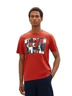 Koszulki męskie - TOM TAILOR Męski T-shirt z nadrukiem z bawełny, 14302-velvet red, S, 14302-Velvet Red, S - miniaturka - grafika 1