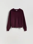 Swetry damskie - Reserved - Rozpinany sweter z kapturem - ciemnofioletowy - miniaturka - grafika 1