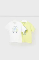 Koszulki dla chłopców - Mayoral t-shirt bawełniany niemowlęcy 2-pack kolor zielony z nadrukiem - miniaturka - grafika 1
