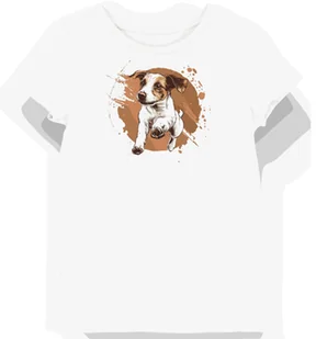 Koszulka damska biała z nadrukiem skaczącego Jack Russella w bieli i brązie L - Koszulki i topy damskie - miniaturka - grafika 1