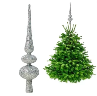 SZPIC SREBRNY NA CHOINKĘ - CZUBEK CHOINKOWY W BROKACIE 29 CM - Bombki - miniaturka - grafika 1