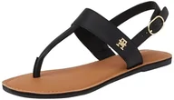 Majtki damskie - TOMMY HILFIGER Damskie SKÓRZANE STRINGI SANDALOWE Płaskie, Czarne (Czarne), 36,5 UK, Czarny, 40 EU - miniaturka - grafika 1