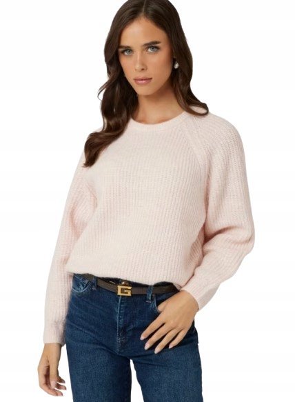 GUESS RÓŻOWY SWETER Z OKRĄGŁYM DEKOLTEM GŁADKI Z WEŁNĄ M 1GMA