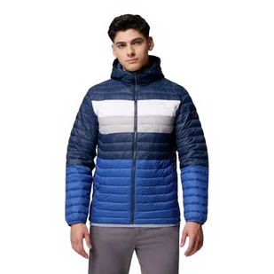 Columbia Męska kurtka z kapturem Powder Pass, kurtka puchowa z kapturem, niebieski (Mtn Blue), Coll Navy, biały, kolor szary, XXL - Kurtki męskie - miniaturka - grafika 1