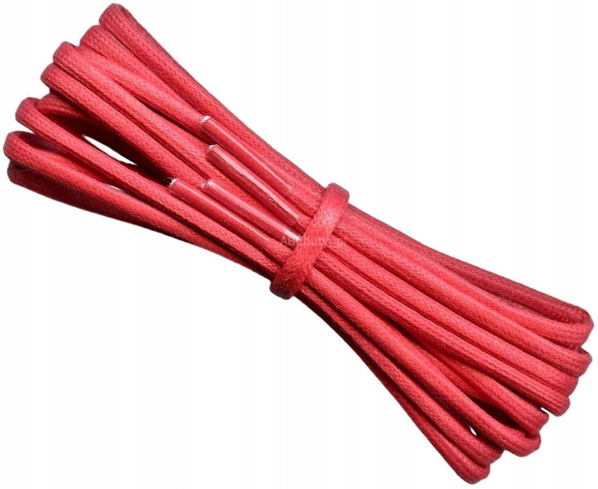 CZERWONE Okrągłe Sznurówki SOLIDNE Sznurowadła WOSKOWANE Trekkingowe 90 cm