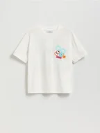 Koszulki dla chłopców - Reserved - T-shirt oversize z nadrukiem - złamana biel - miniaturka - grafika 1