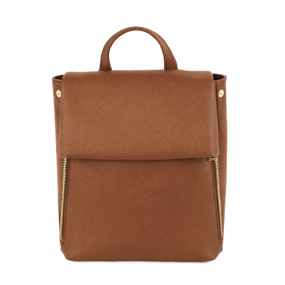 Plecak damski Solier F30 Serano skóra ekologiczna saffiano miejski elegancki z klapą brązowy