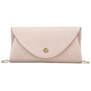 Beżowa, brokatowa kopertówka damska wykonana z tkaniny syntetycznej, zapinana klipsem magnetycznym - Rovicky - Torebki damskie - miniaturka - grafika 1