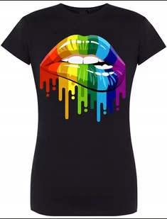 T-Shirt Damski Kolorowe Usta Modny Rozm.L - Koszulki i topy damskie - miniaturka - grafika 1