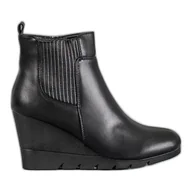 Botki damskie - SHELOVET Botki Na Koturnie czerwone - ButyModne - miniaturka - grafika 1