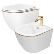 Miski WC - Rea Zestaw misa WC CARLO Mini Flat + bidet CARLO Mini White Gold Edge - miniaturka - grafika 1