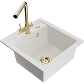 Zlewozmywaki z baterią - Mexen Vito zlewozmywak granitowy 1-komorowy z baterią kuchenną Duero, biały - miniaturka - grafika 1