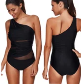 Stroje kąpielowe - STRÓJ KĄPIELOWY JEDNOCZĘŚCIOWY SIATKA PASY XL 42 - miniaturka - grafika 1