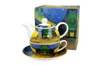 Zaparzacze i kawiarki - Dzbanek do herbaty porcelanowy z filiżanką i spodkiem DUO Terrace at Nigh Vincent Van Gogh 350 ml - miniaturka - grafika 1
