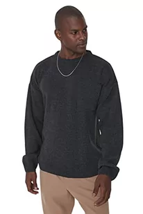 Trendyol Męska bluza z okrągłym dekoltem, gładka oversize, Szary, XXL - Bluzy męskie - miniaturka - grafika 1