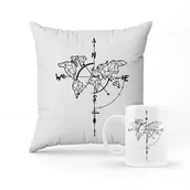 Gadżety dla niej i dla niego - ZESTAW PODUSZKA + KUBEK Mapa świata ładny wzór + IMIĘ - miniaturka - grafika 1