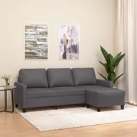 Sofy i kanapy - vidaXL 3-osobowa sofa z podnóżkiem, szary, 180 cm, sztuczna skóra - miniaturka - grafika 1