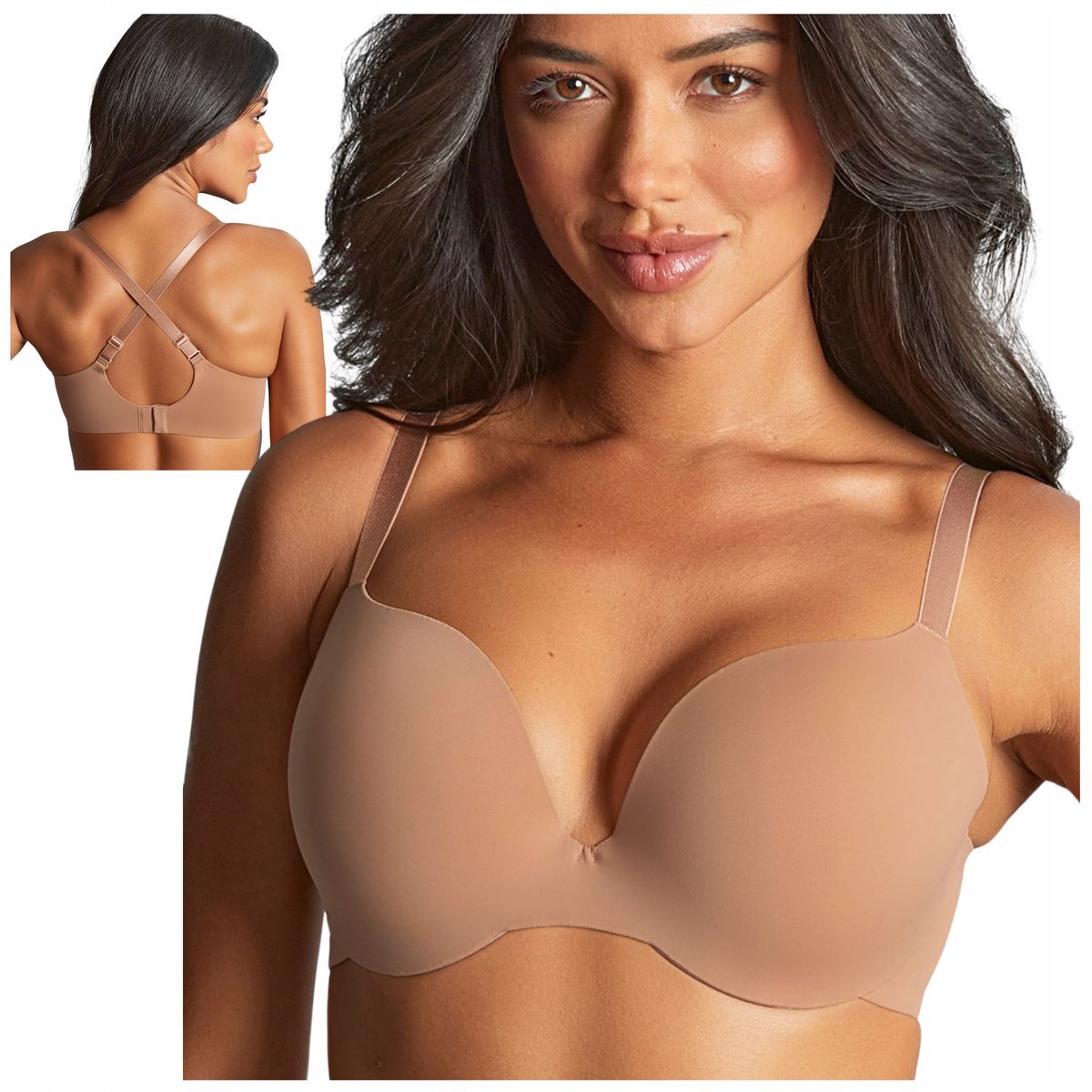 Biustonosz usztywniany stanik bezszwowy gładki Panache plunge beż 32E/70F