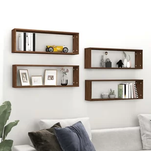 vidaXL Półki ścienne, 4 szt., brązowy dąb, 80x15x26,5 cm - Półki do salonu - miniaturka - grafika 1