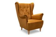 Fotele - Skandynawski fotel uszak na drewnianych nóżkach żółty ERBO - miniaturka - grafika 1