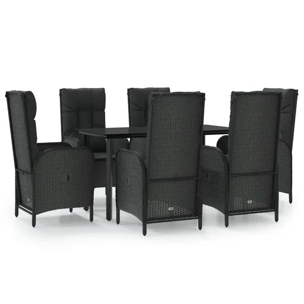 Zestaw Mebli Ogrodowych Rattan PE Czarny, Stół 140x70x74 cm, Krzesła 57x