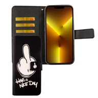 Etui i futerały do telefonów - Etui na telefon komórkowy Apple iPhone 13 z klapką i miejscem na kartę, kolor: Have A Nice Day Black - miniaturka - grafika 1
