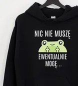 Bluzy damskie - czarna damska bluza z kapturem NIC NIE MUSZĘ - miniaturka - grafika 1