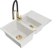 Zlewozmywaki z baterią - Mexen Gaspar zlewozmywak granitowy 1,5-komorowy z ociekaczem i baterią kuchenną Aster, biały - 6507-20-73450-57-G - miniaturka - grafika 1