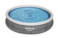 Baseny ogrodowe - Bestway 57443 Basen rozporowy Fast Set z dmuchanym pierścieniem Szary 3.66m x 76cm - miniaturka - grafika 1