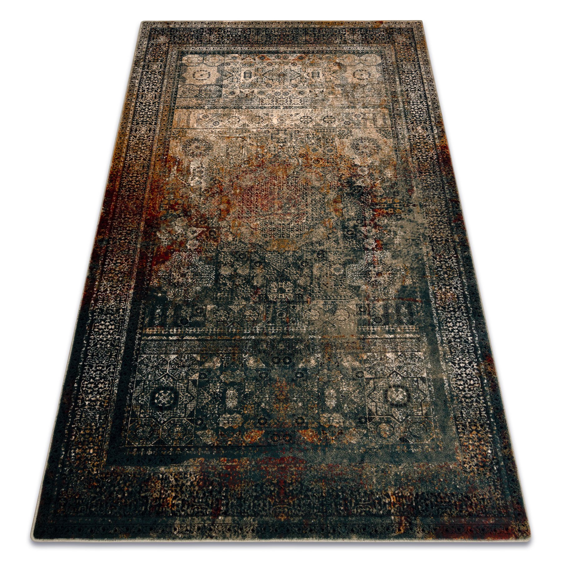 Dywan wełniany OMEGA MAMLUK Rozeta vintage szmaragd wielokolorowy 300x400 cm