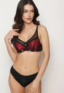 Biustonosze - Czarno-Czerwony Biustonosz z Koronkowymi Zdobieniami i Odpinanymi Ramiączkami Renarra - miniaturka - grafika 1